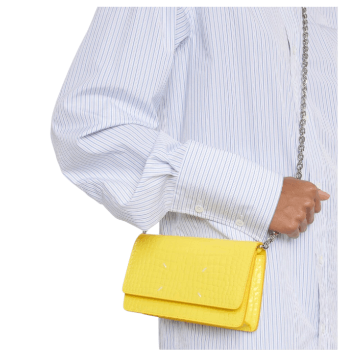 Maison Margiela Bovine Leather Crocodile Print Stitch Chain Wallet Yellow