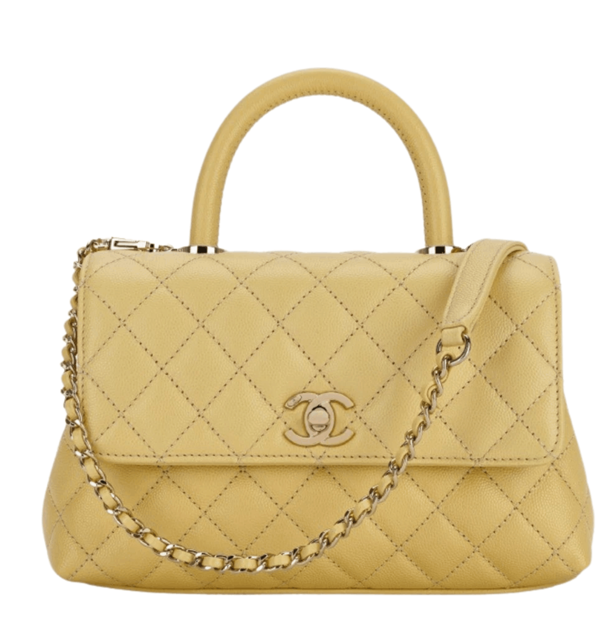 Chanel Flap Bag with Top Handle Grained Calfskin & Gold Light Yellow