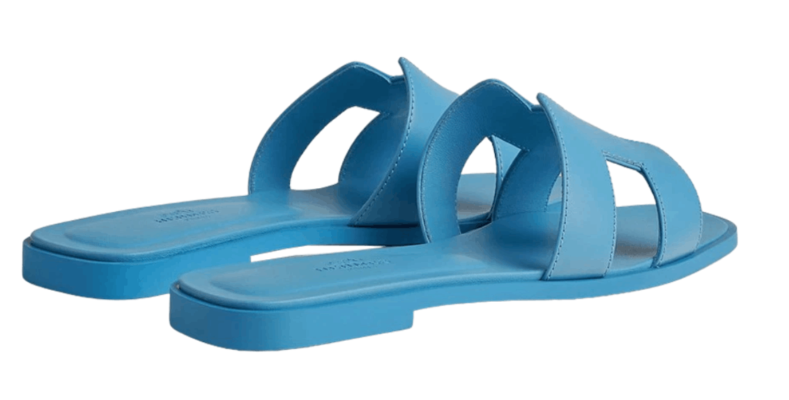 (W) Hermes Oran Sandal Calfskin & Bleu Cameo