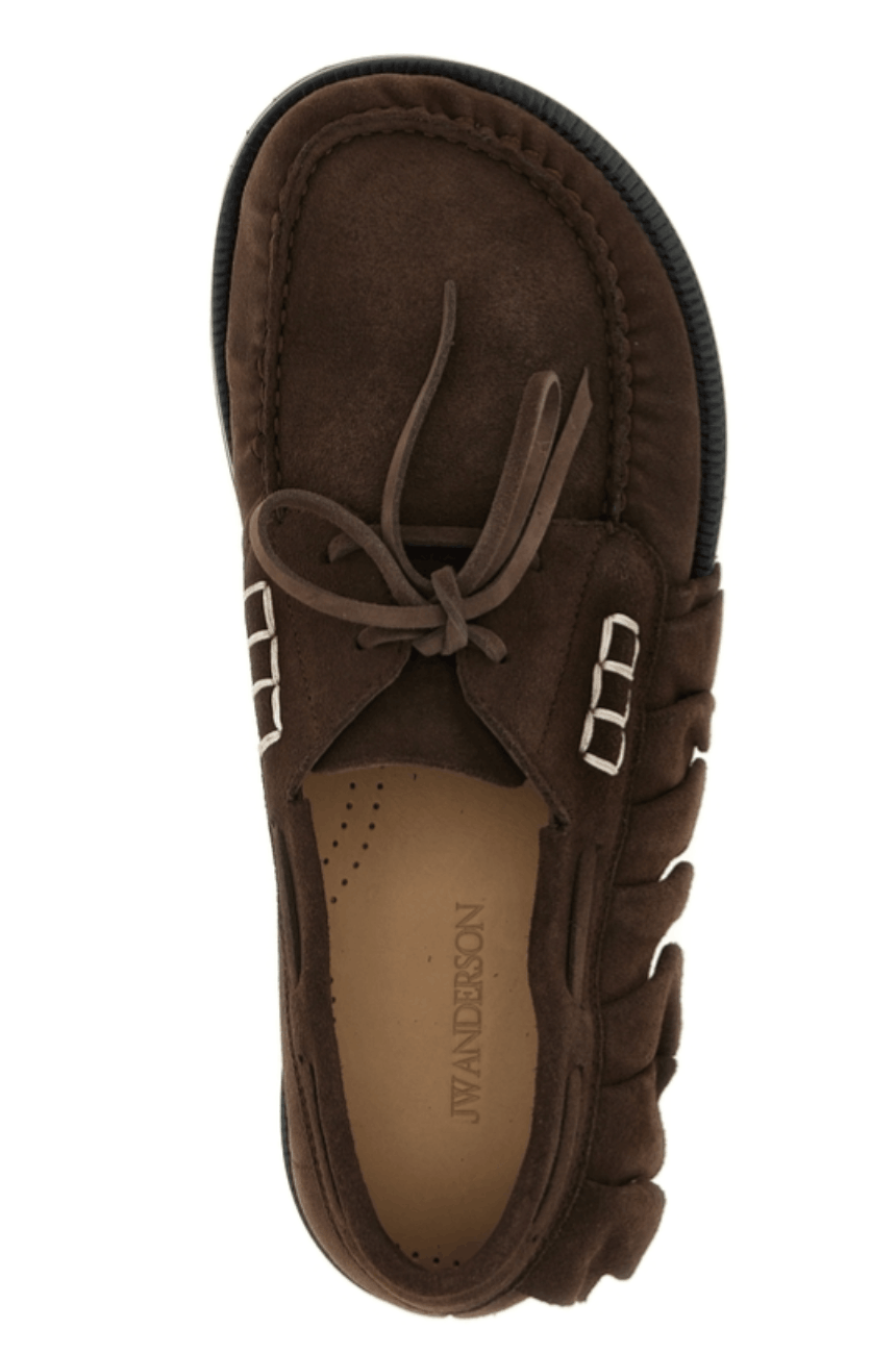Mens loafer ruffle suede boat shoes in chocolate brown
