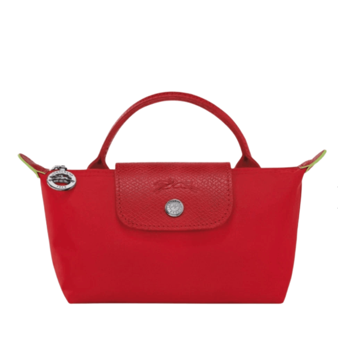 Longchamp Le Pliage Green Handle Pouch Tomato