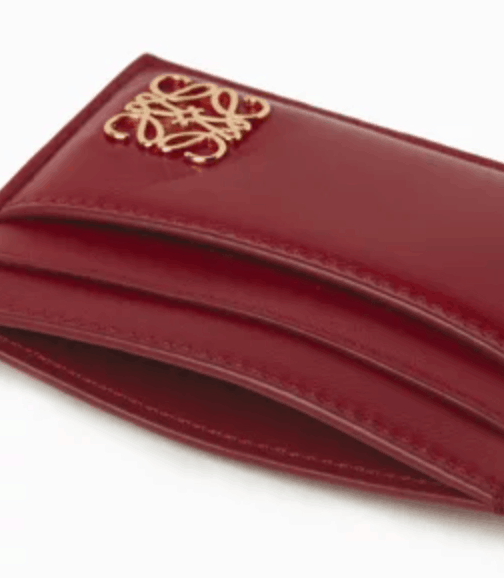 Loewe Puffer Anagram Plain Card Holder in Shiny Nappa Calfskin Burnt Red