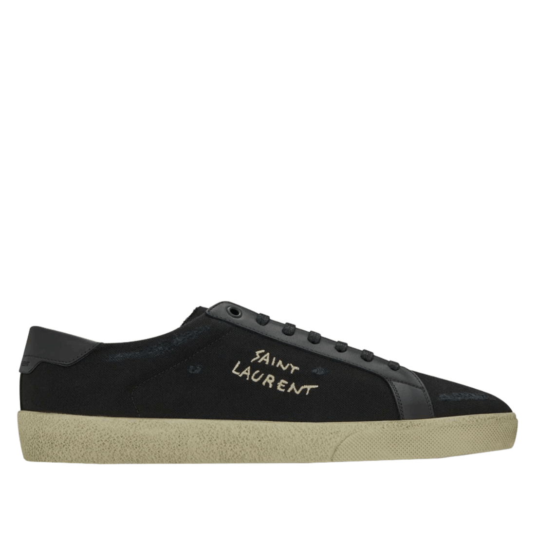 Saint Laurent Court Classic SL/06 Embroidered Sneakers in Canvas and Smooth Leather Black