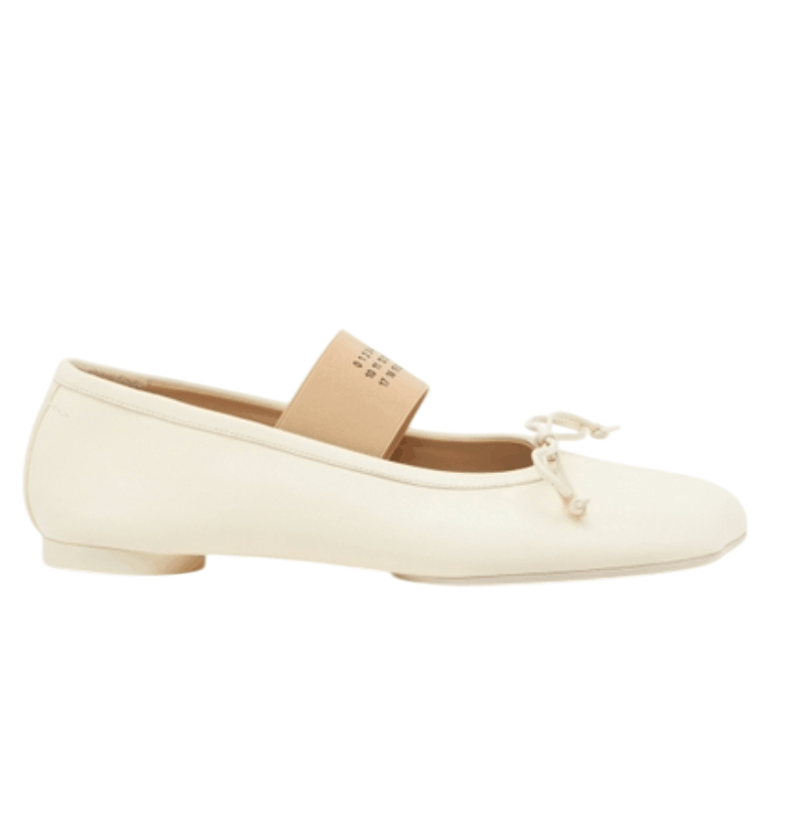 SS25 Number Logo Band Leather Flat Shoes - Ivory