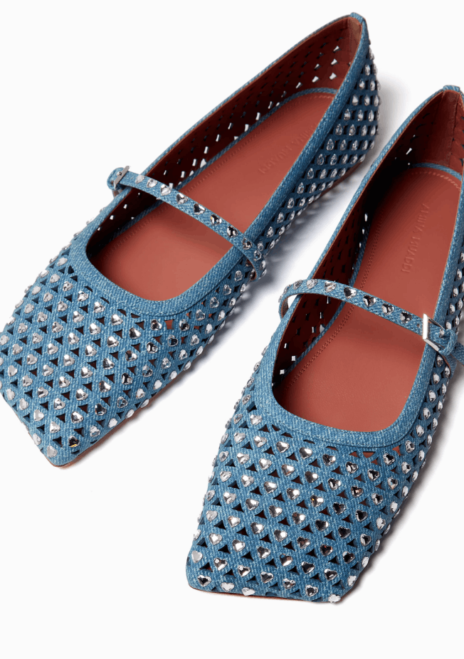 Amina Muaddi Anne Embellished Ballerina Shoes Blue