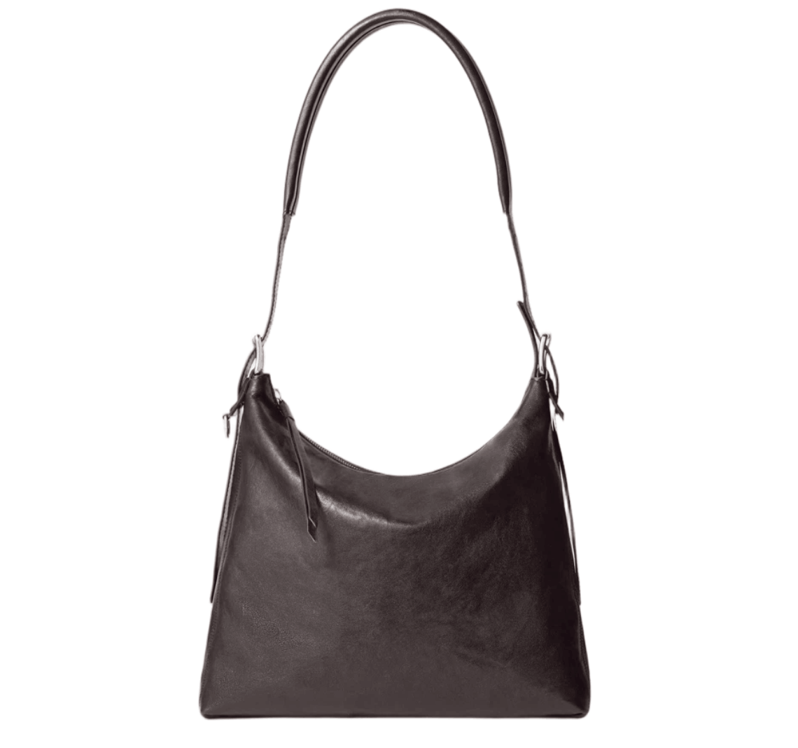 Lemaire Small Belted Hobo Bag in Leather Dark Chocolate