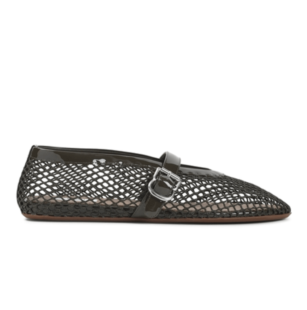 Khaki fishnet ballet flats