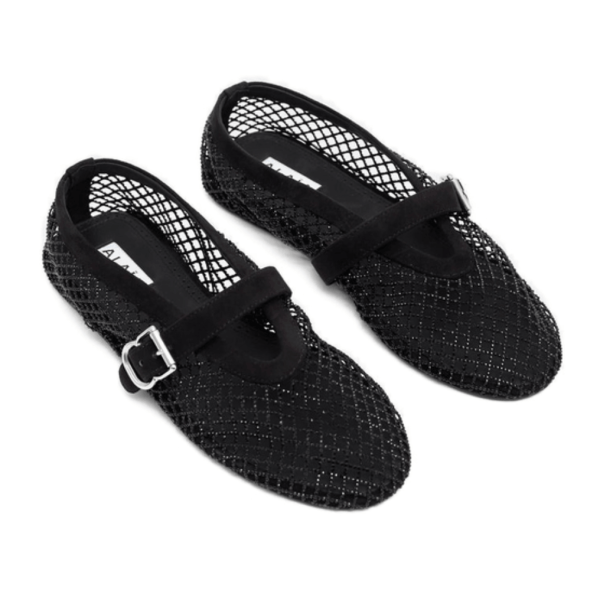 ALAÏA Noir BALLET FLATS IN STRASS FISHNET 