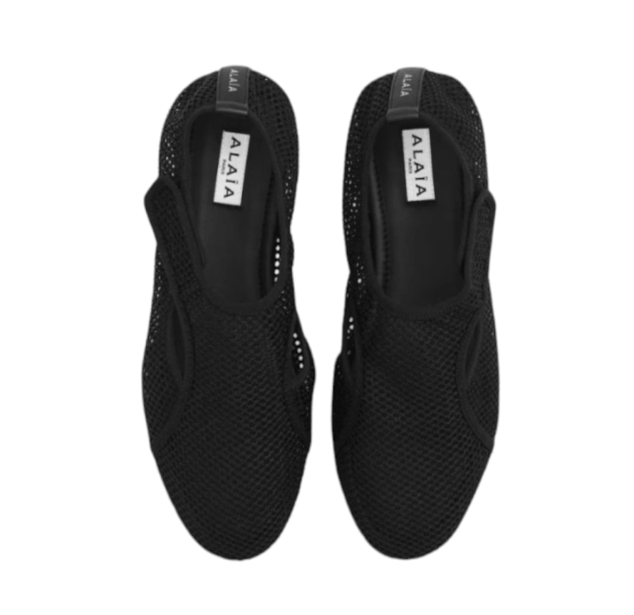 (W) Alaia Ballet Flats in Fishnet Black