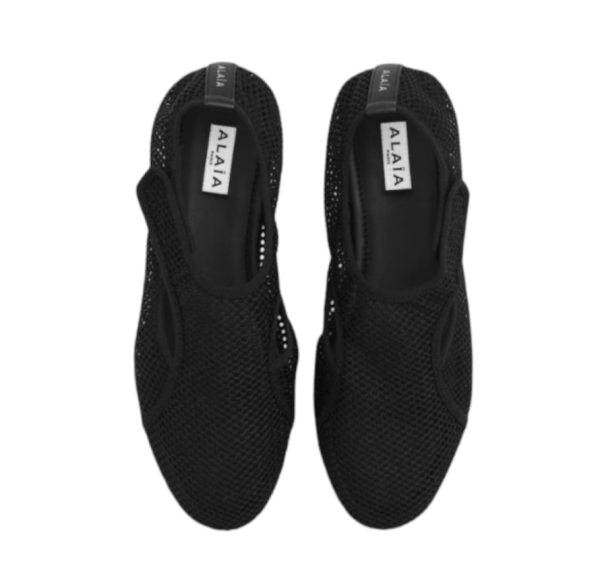 (W) Alaia Ballet Flats in Fishnet Black