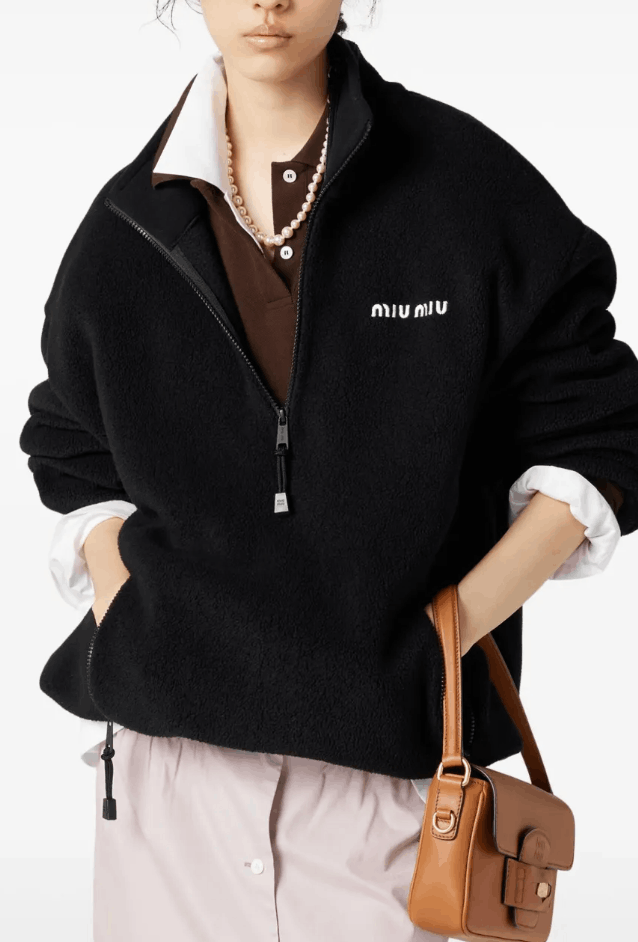 Miu Miu Fleece Sweatshirt With Embroidered Logo - Black 