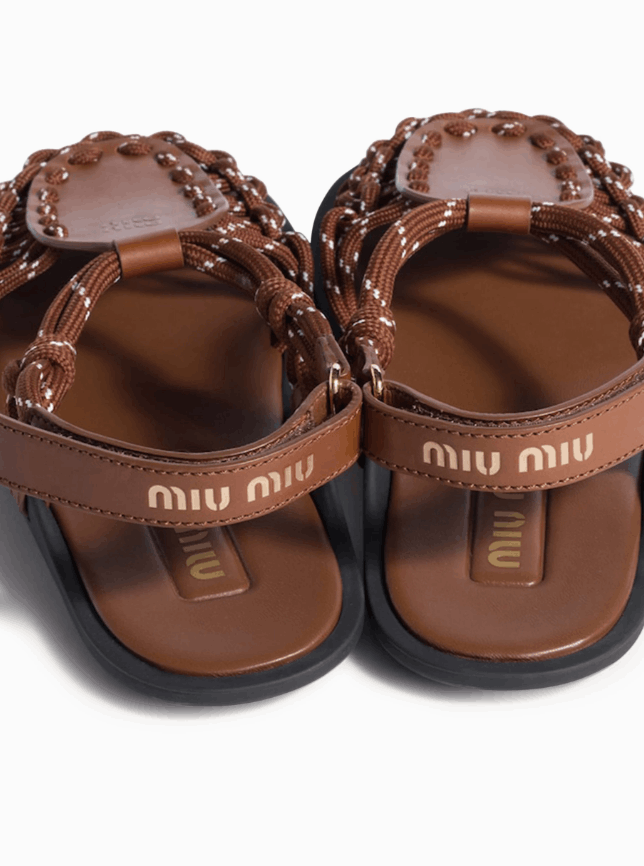 Miu Miu Leather-Trimmed Sandals in Brown