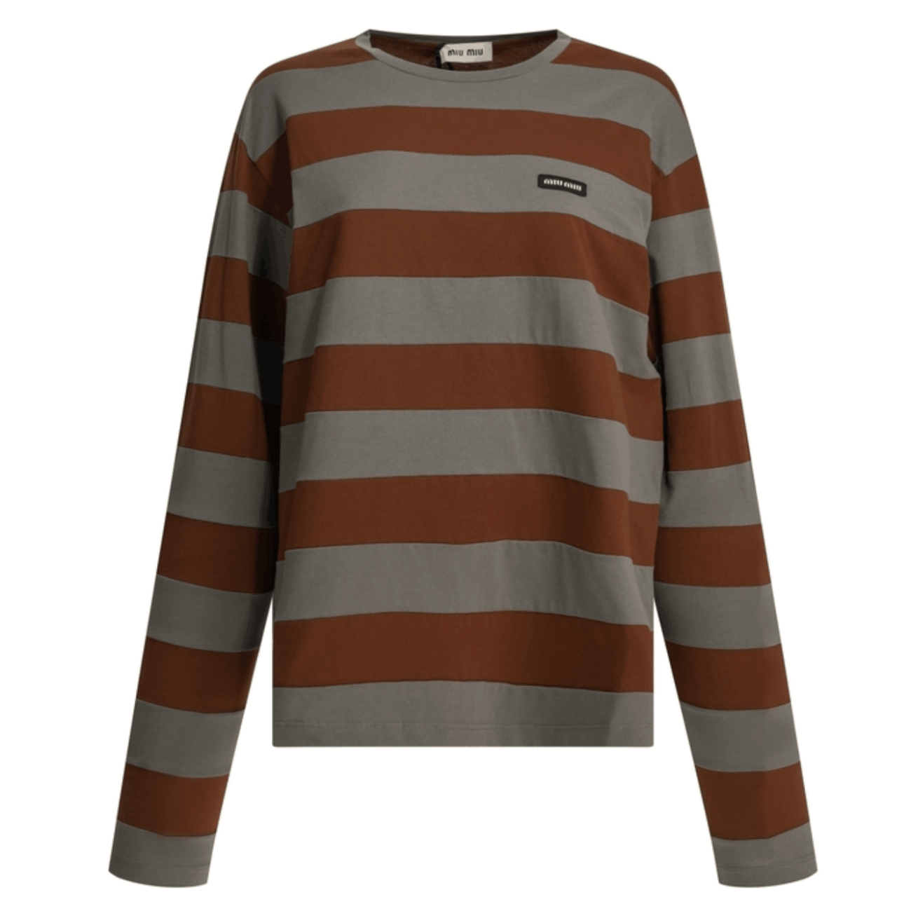 Miu Miu Striped cotton jersey T-shirt in Iron/Tobacco