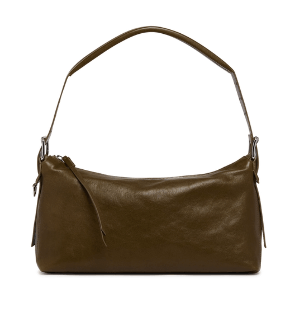 BELTED BAGUETTE BAG IN LEATHER - Espresso