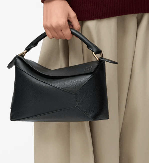 Small Puzzle Edge bag in soft grained calfskin Black