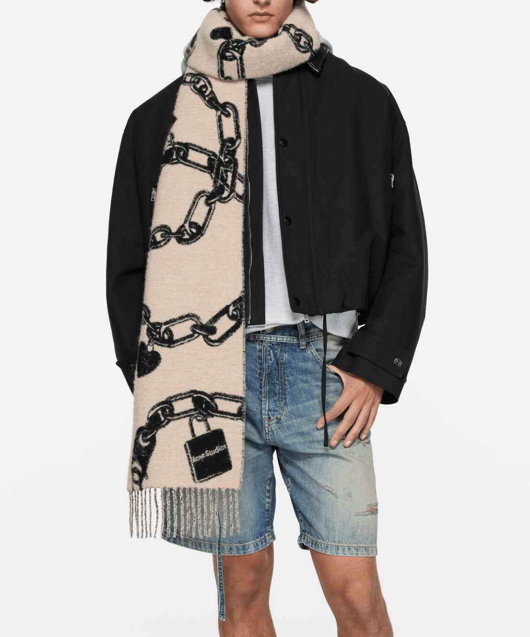 Chain logo wool scarf Beige/black