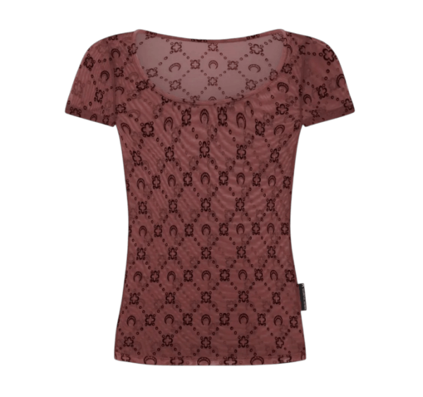 MOONOGRAM MESH FLOCK SS ROUNDNECK TOP PU70 AUBERGINE