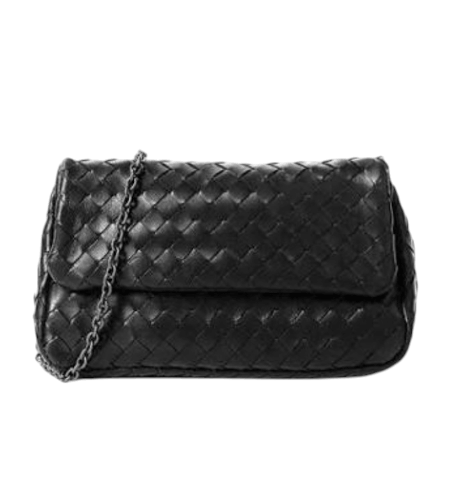 Bottega Veneta Intrecciato Chain Shoulder Bag Black