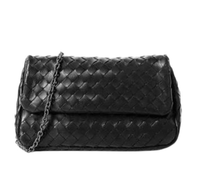 Bottega Veneta Intrecciato Chain Shoulder Bag Black