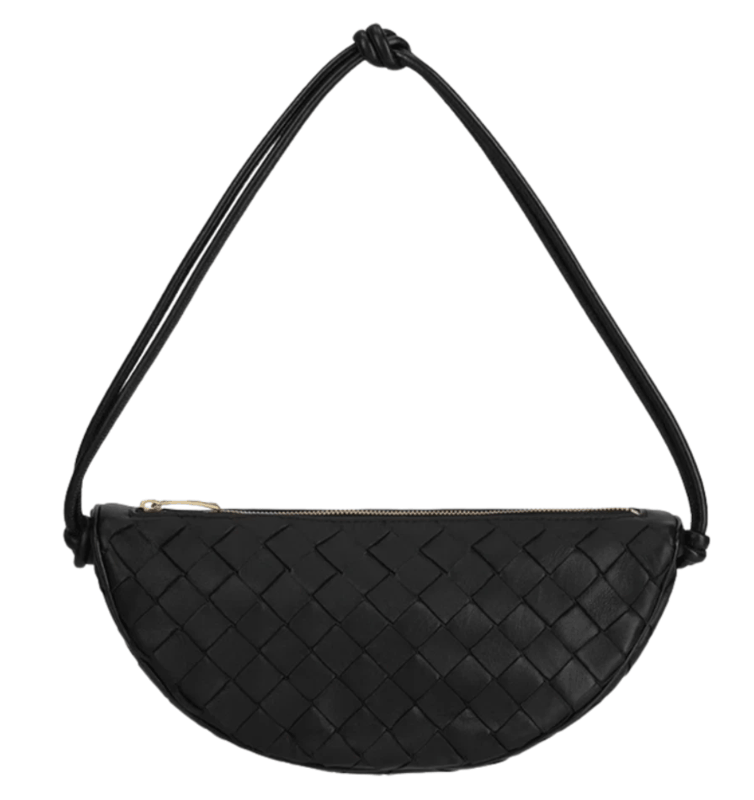 Bottega Veneta Intrecciato Half Moon Shoulder Bag Black
