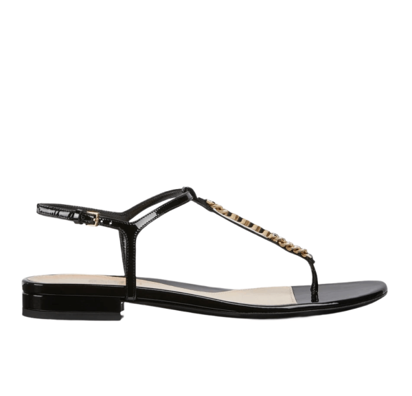 (W) Gucci Signoria Thong Sandal Black Patent Leather