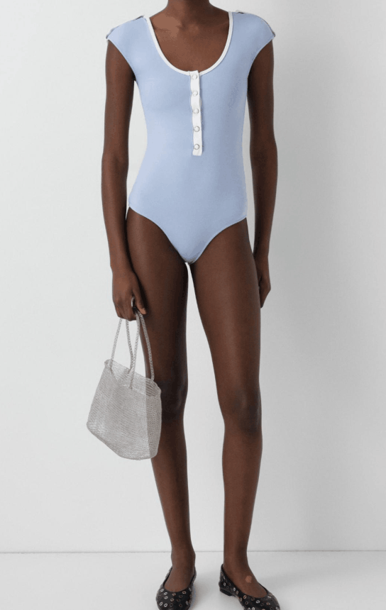 Light Blue Swimsuit with White Trim 