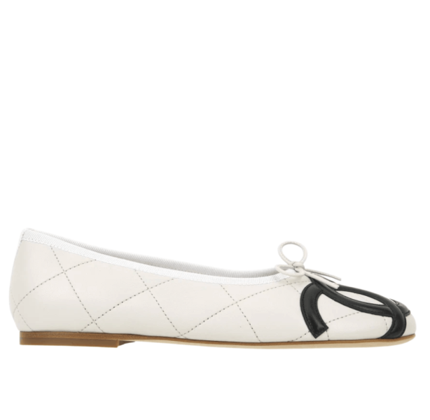 (W) Chanel Ballet Flats Lambskin & White Black The Chanel Coco Beach Collection