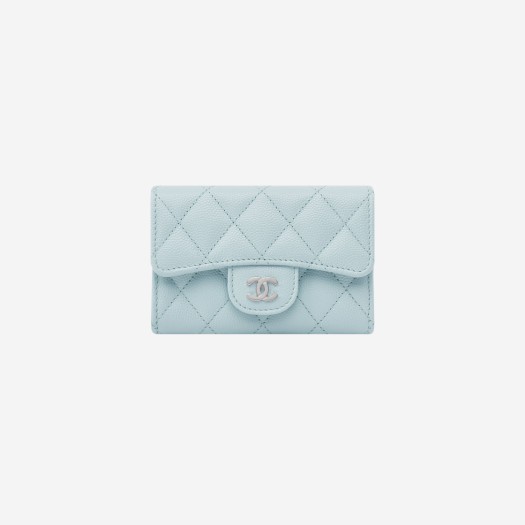 Chanel Classic Card Holder Grained Calfskin & Silver Light Blue