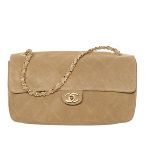 Chanel Maxi Flap Bag Suede Calfskin & Gold Dark Beige