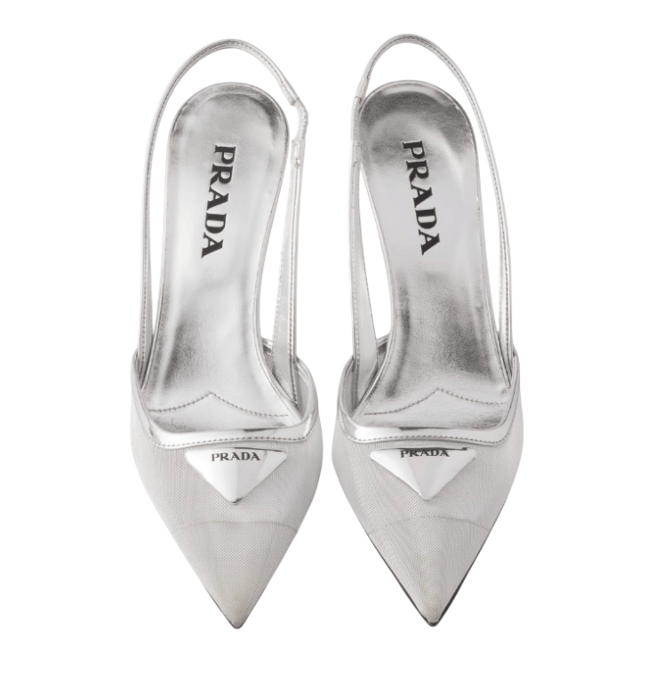 Mesh fabric slingback pumps