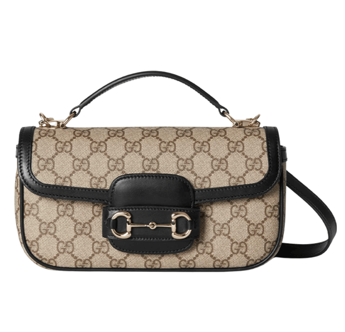 Gucci Horsebit 1955 Small Top Handle Bag Beige Black