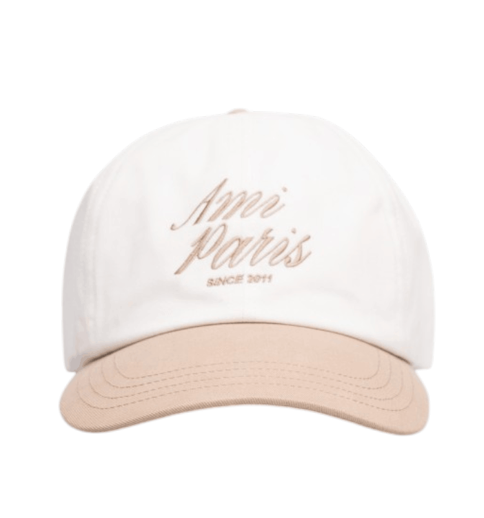 AMI Beige and White Bicolor Cotton Ami Paris Cap Taupe Beige White Cream