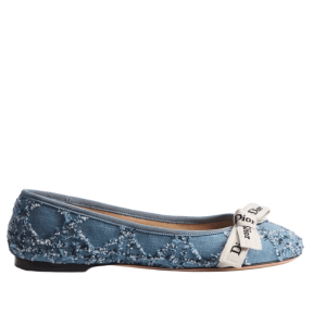(W) Dior J'Adior Cannage Cotton Boucle Ballet Flat Blue White