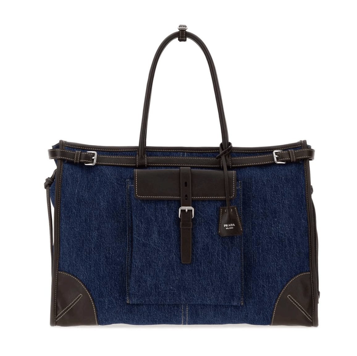 Prada Bonnie Shopping Bag In Denim And Leather