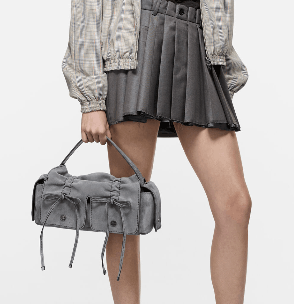 Multipocket suede shoulder bag - Cold grey