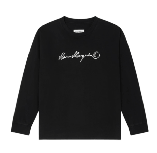 Long-sleeve overdyed handwritten-print T-shirt Black 