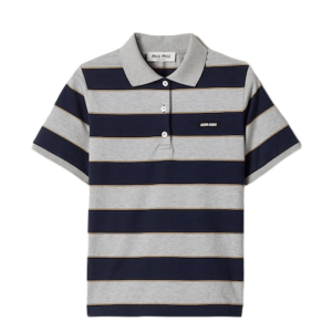 (W) Miu Miu Striped Jersey Polo Shirt Blue Grey