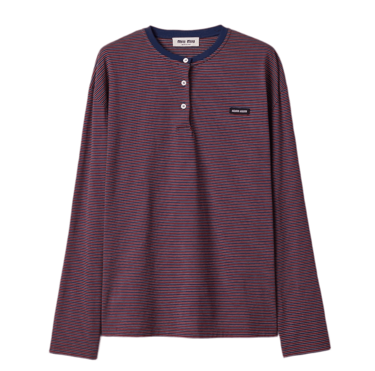 (W) Miu Miu Striped Jersey T-Shirt Navy Blue Garnet