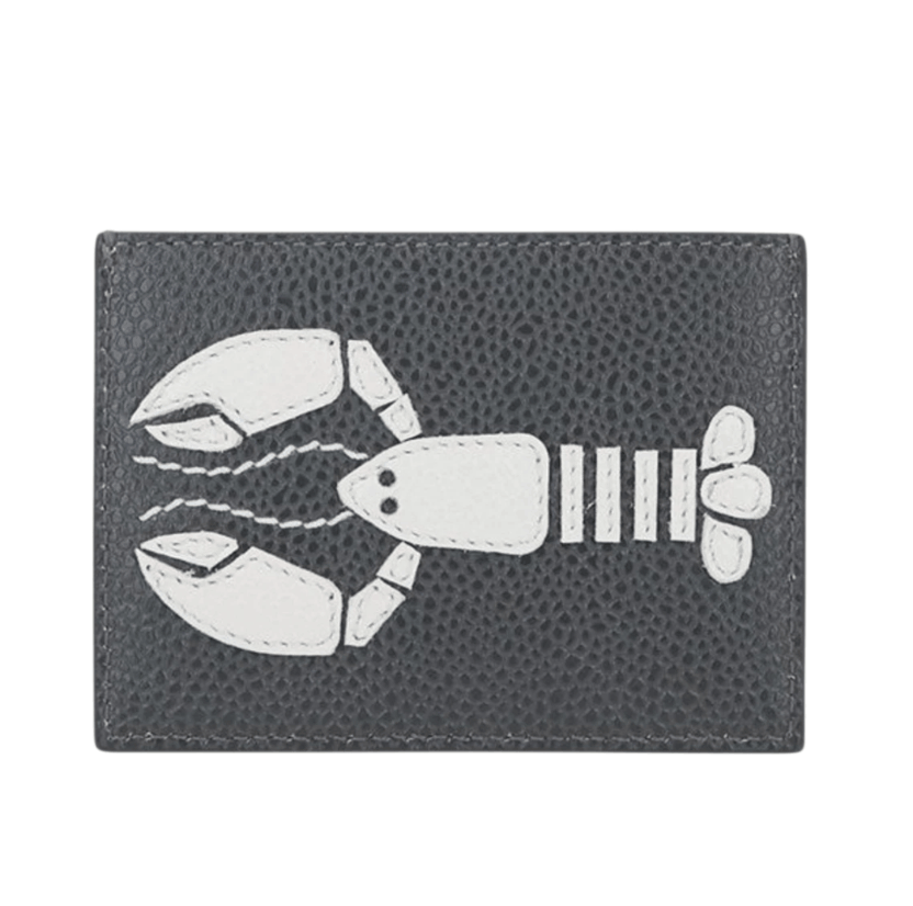Thom Browne Pebble Grain Leather Lobster Applique Card Holder Dark Grey