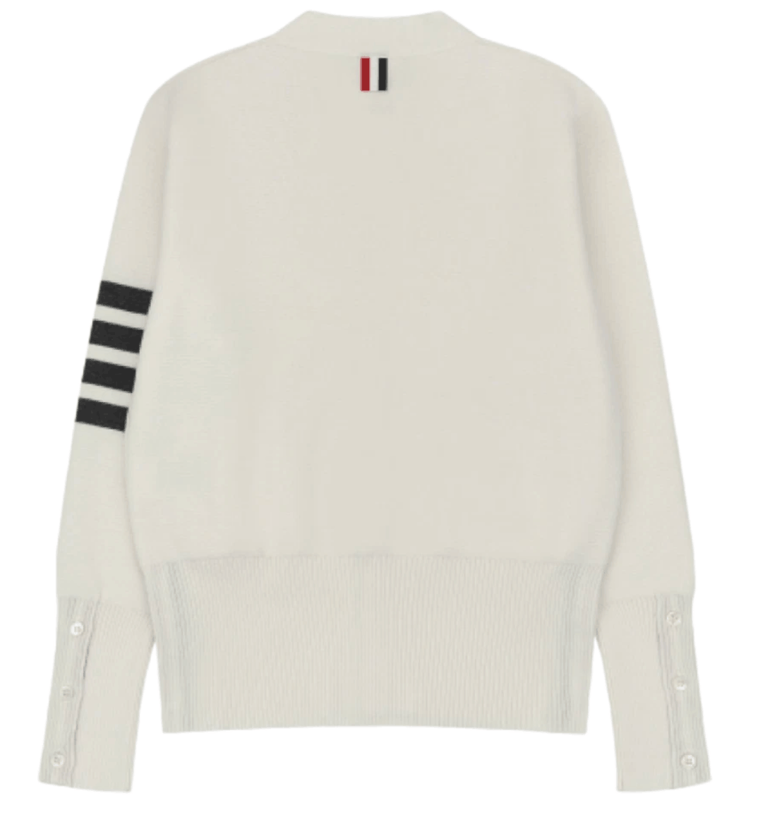(W) Thom Browne Fine Merino Wool Milano Stitch 4-Bar Classic V-Neck Cardigan White