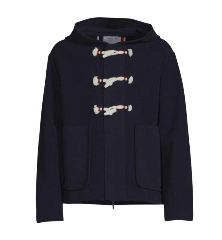 Thom Browne Twill Stitch Center Back Stripe Hooded Duffle Jacket Navy