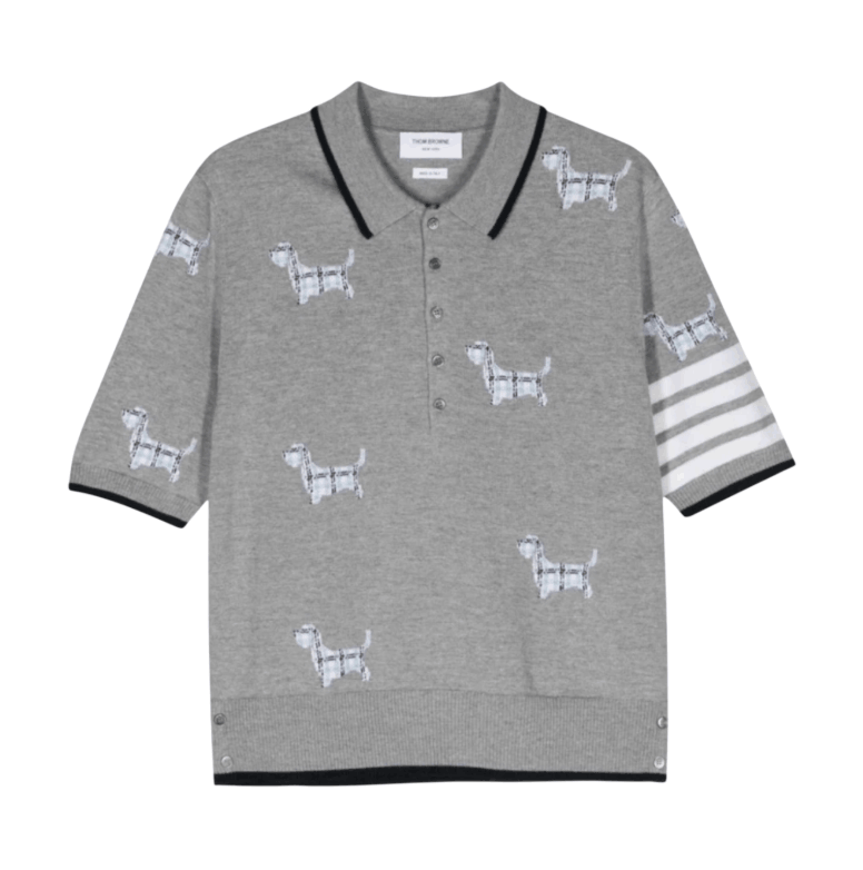 Thom Browne Hector 4-Bar Short Sleeve Polo Light Grey