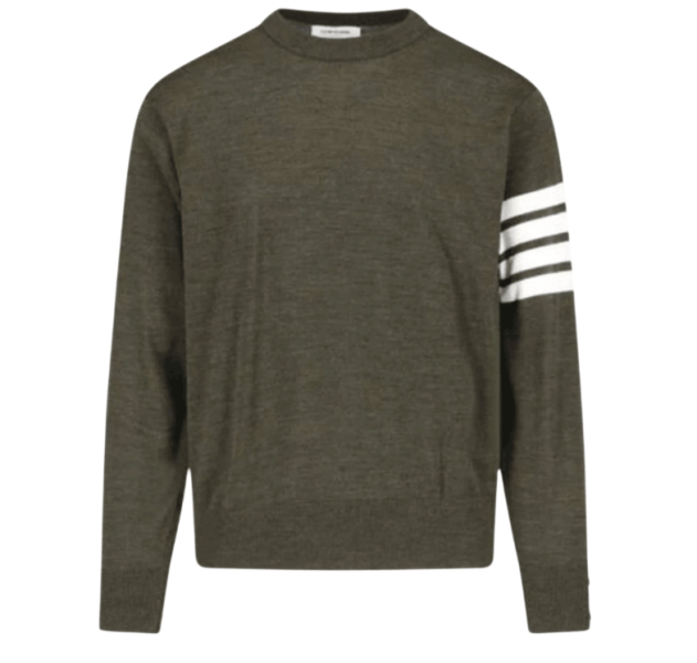 Thom Browne Fine Merino Wool 4-Bar Pullover Dark Green