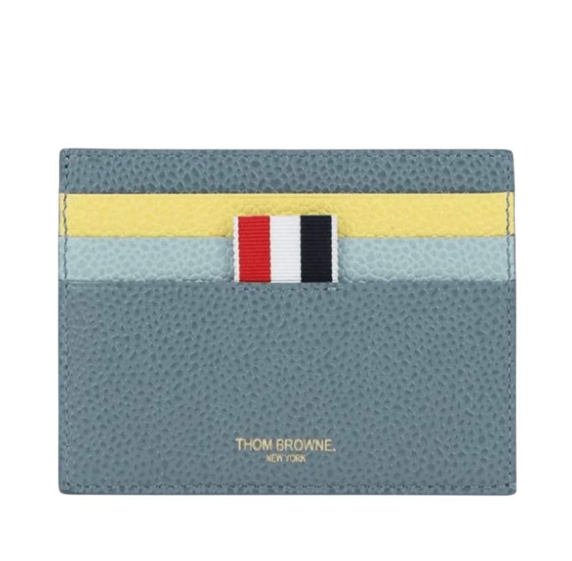 Thom Browne Pebble Grain Leather Card Holder Dusty Blue Yellow