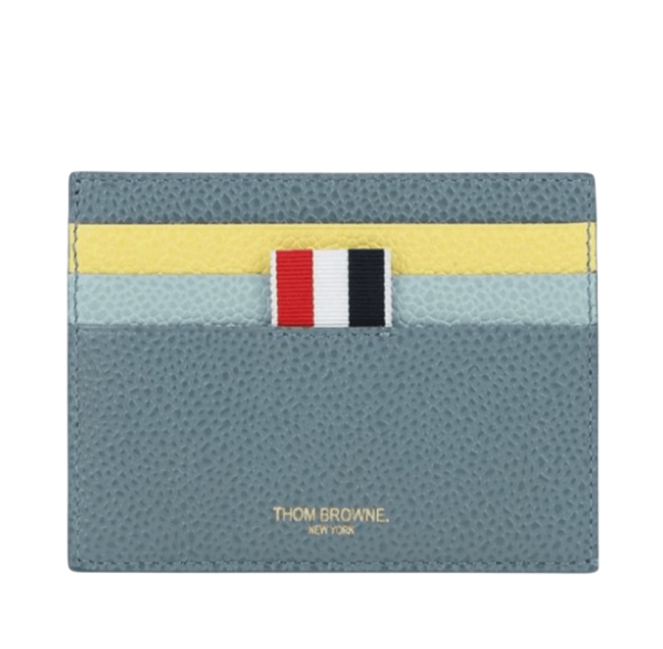 Thom Browne Pebble Grain Leather Card Holder Dusty Blue Yellow