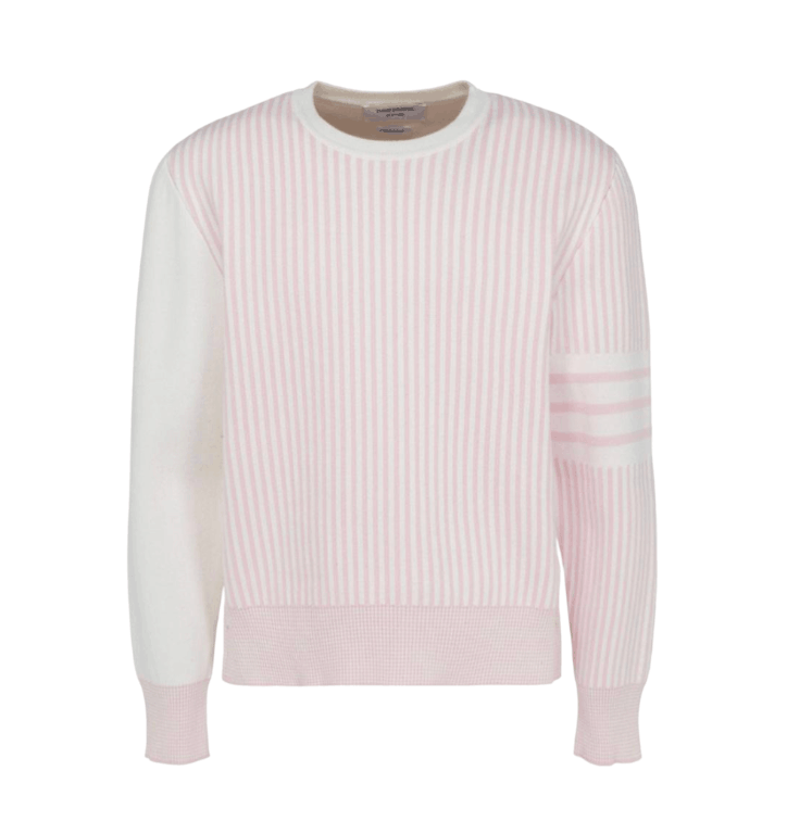 Thom Browne Fun-Mix 4-Bar Stripe Jacquard Crewneck Pullover Light Pink