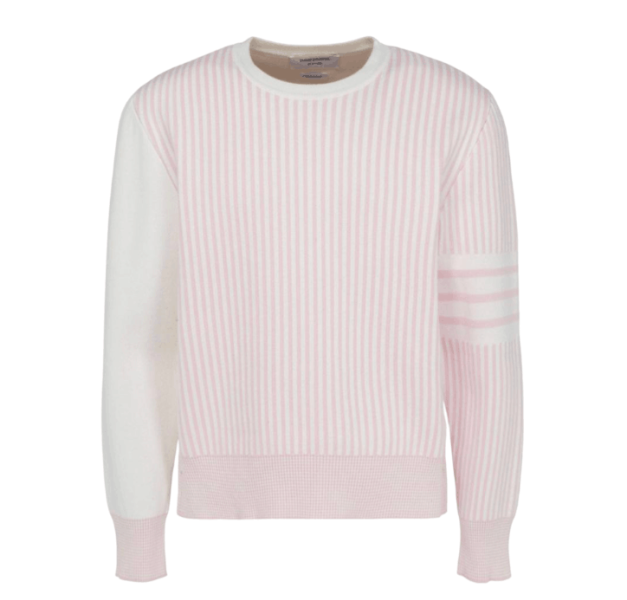 Thom Browne Fun-Mix 4-Bar Stripe Jacquard Crewneck Pullover Light Pink