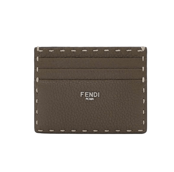 Fendi Selleria Leather Card Holder Brown