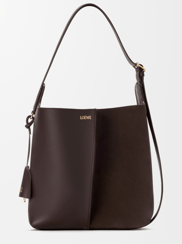 Medium Bilbao bucket in soft calfskin and suede - Dark Chestnut