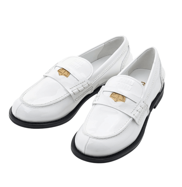 (W) Miu Miu Patent Leather Penny Loafers White
